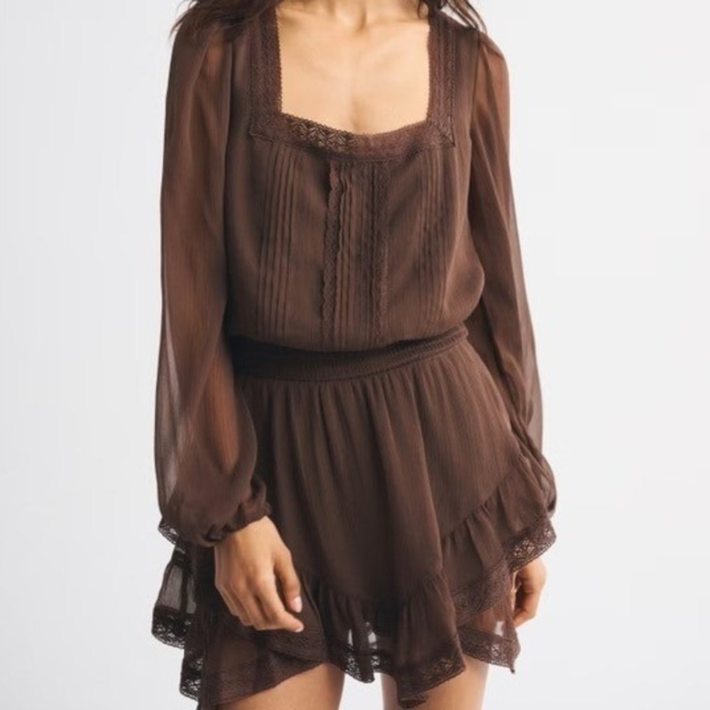 Abercrombie & Fitch Women's Long Sleeve Square Neck Romper Brown S NEW Boho
